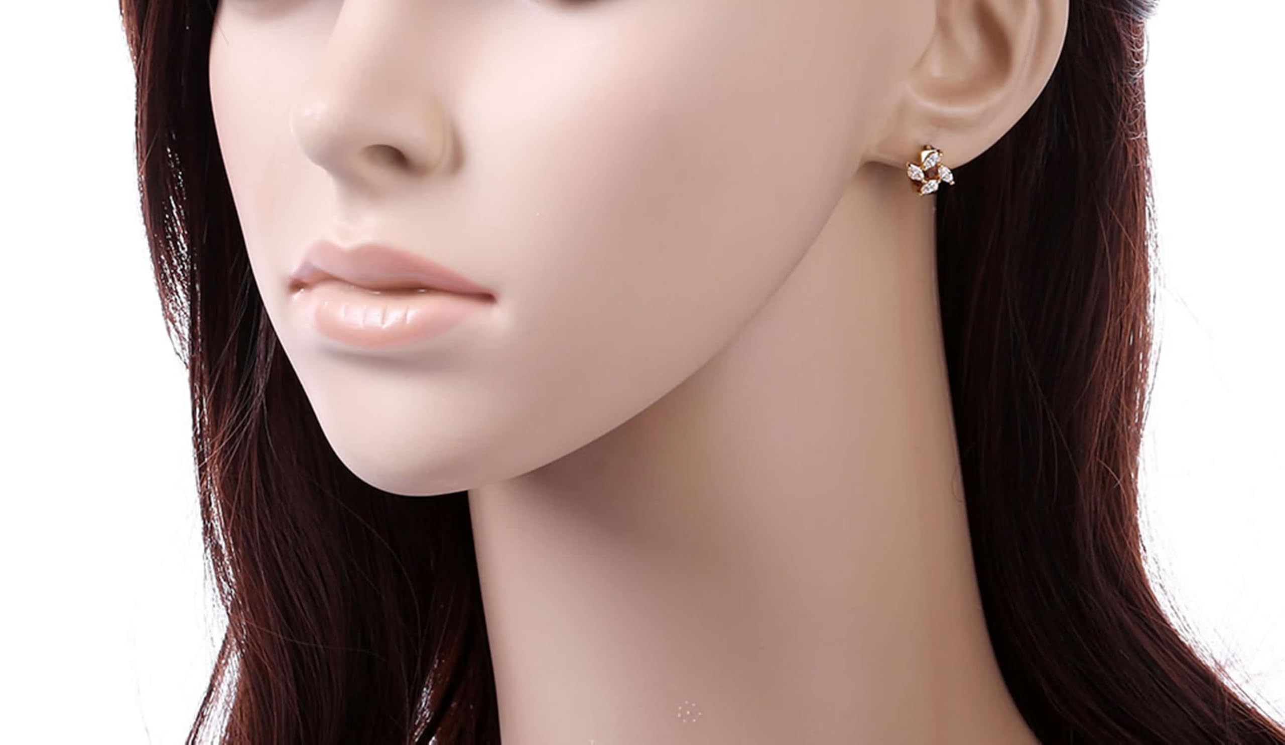 KnSam Pendientes de aro para mujer, moissanita, aro, hoja de oro de 18 quilates, talla marquesa Au750, oro amarillo Au750, pendientes pequeños de joyería auténtica, oro