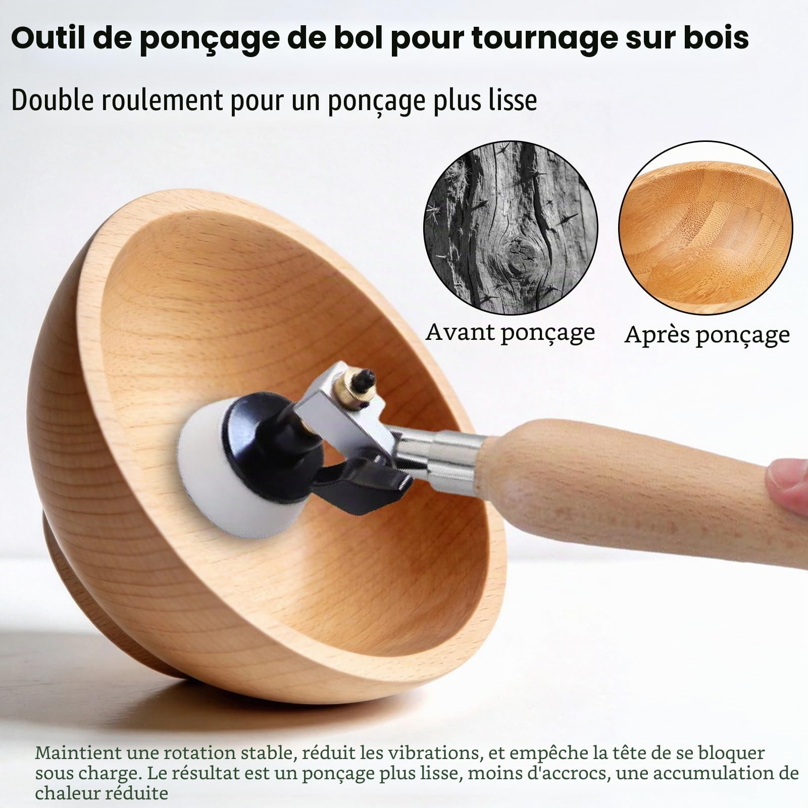 Kit De Ponceuse Pour Bol, Kit De PonçAge Pour Bol Ponceuse à Main à Bois Bols Avec TêTe De Broche Rotative, Tampon De Polissage De 1 Po Et 2 Po Et 50 Disques De PonçAge Pour Le Travail Du Bois