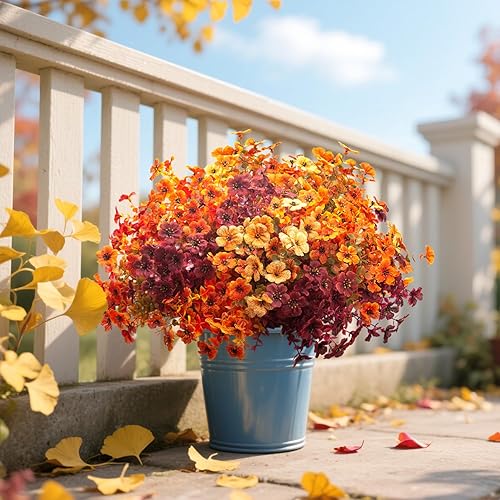 Miniatura 6 de 16 paquetes de flores artificiales de otoño para exteriores, resistentes a los rayos UV, margaritas sintéticas, coloridas que no se decoloran,