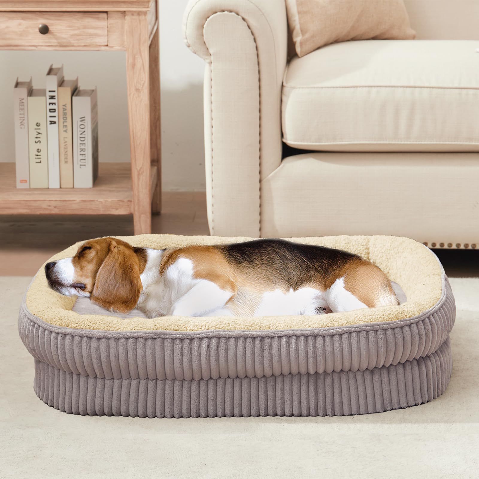 Panier pour Chien, lit orthopédique pour Chiens de Taille Moyenne, canapé pour Chien en Mousse Haute densité, Housse Amovible et Lavable, Base antidérapante, Gris