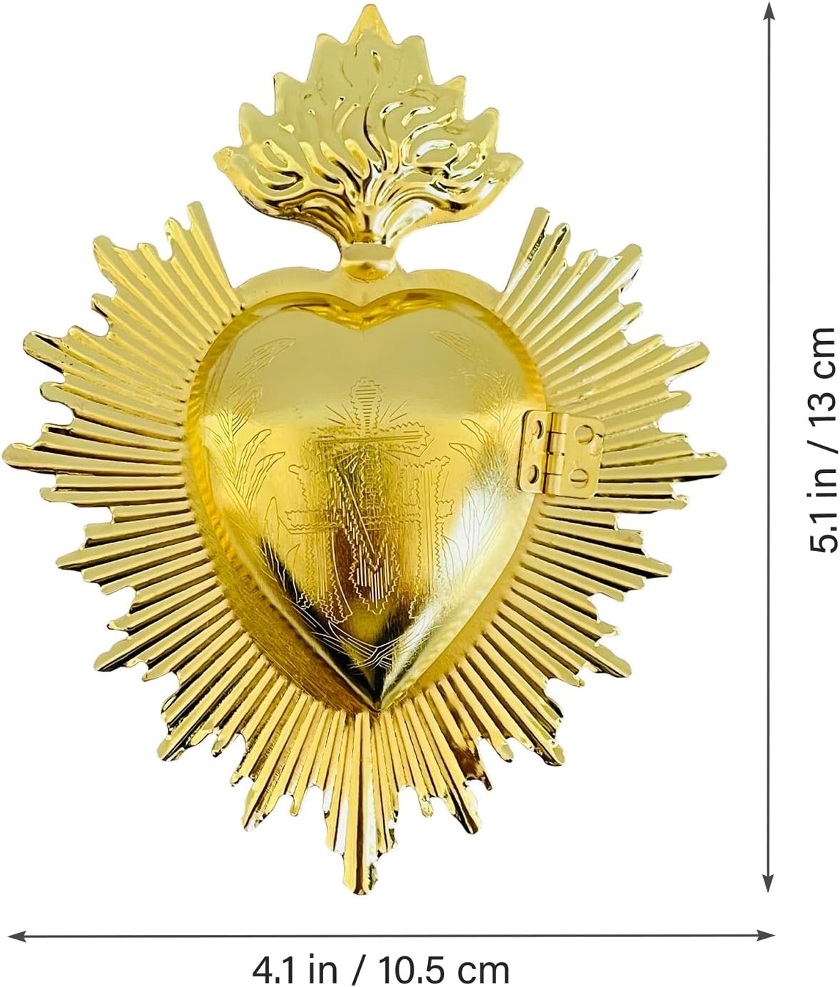 Sacred Heart Gold Metal Milagro Heart Wall Ornament, Mexican Home Eclectic Decor, Catholic Gift for Christmas, Gold Accent Decor, Christian Religious Wall Art - Image 2