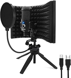 Studio Recording Microphone Isolation Shield with Pop Filter & Tripod Stand Kit Studio Mic to Laptop and Pc Equipment and ...