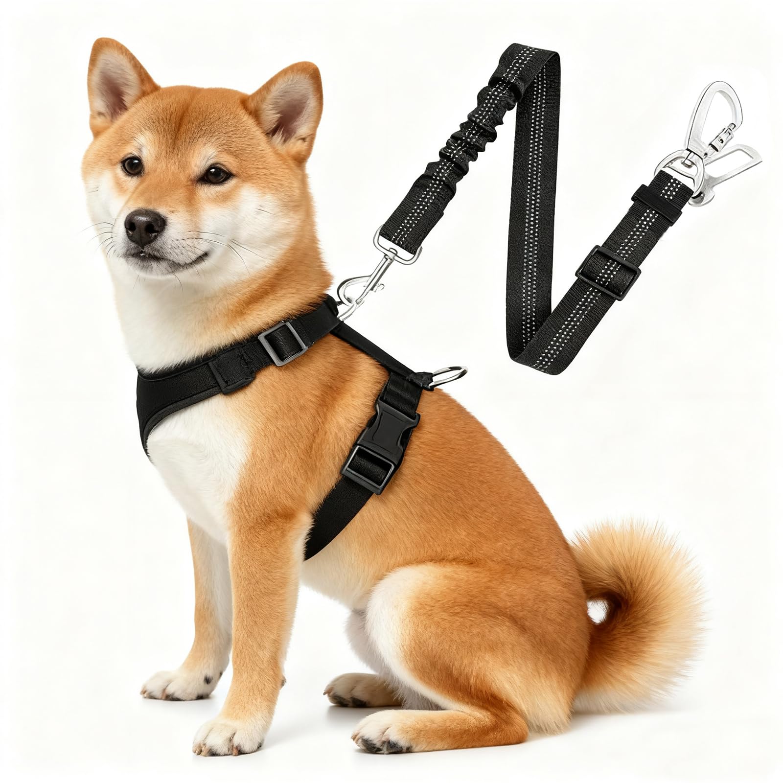 Dog Car Seat Belt Harness - Adjustable Mesh Breathable Safety Tether with Elastic Bungee for Small Medium Large Pets (M)
