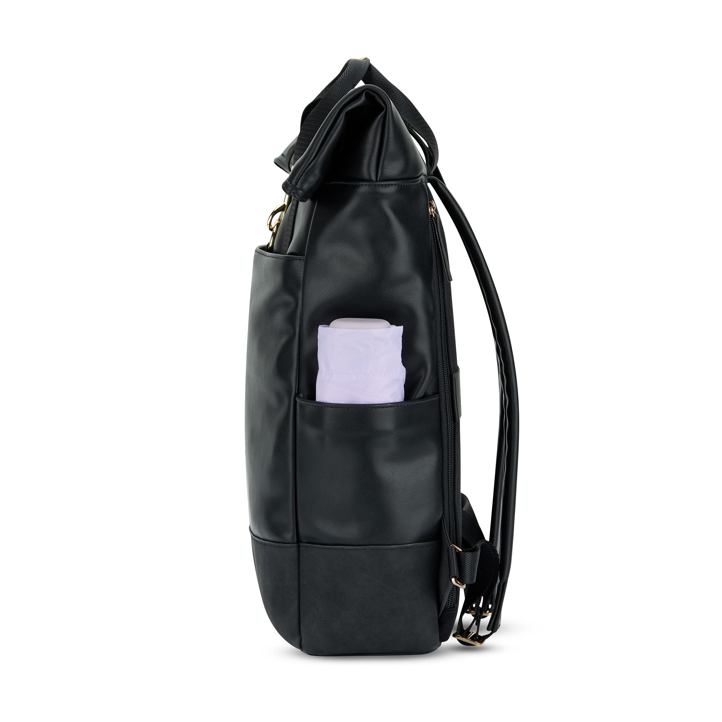 Expatrié Zaino Donna Nero - Adele - Zainetto Elegante per Università, Lavoro, Bici, Viaggio - Rolltop Grande con Vano per PC Portatile - Impermeabile