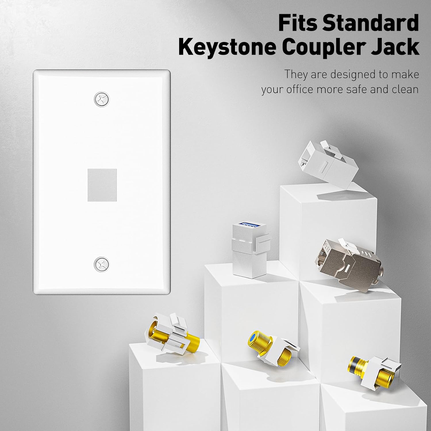 1 Port Keystone Wall Plate, 10-Pack Single Gang Matte Wall Plates for RJ45 Keystone Jack and Modular Inserts, White