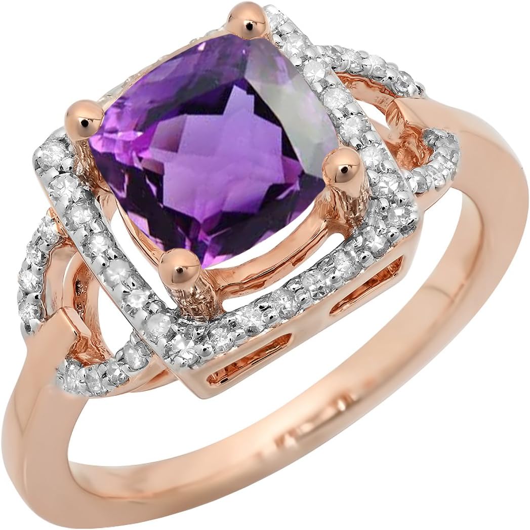 Dazzlingrock Collection 14K 8 MM Cushion Gemstone & Round White Diamond Bridal Halo Engagement Ring, Rose Gold