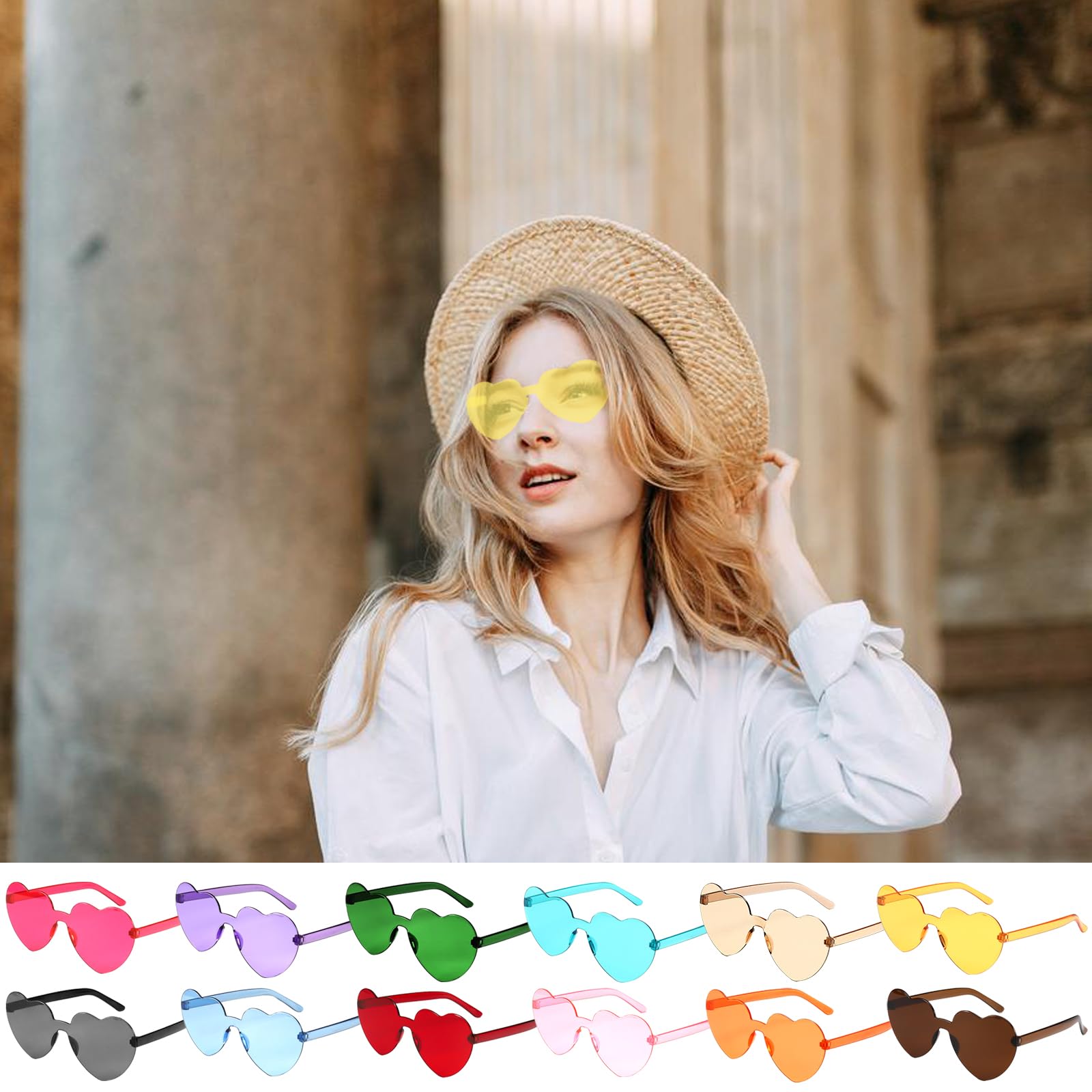 GOMETY 24 occhiali da sole senza bordi, a forma di cuore, per carnevale, feste in spiaggia, Natale, 12 colori