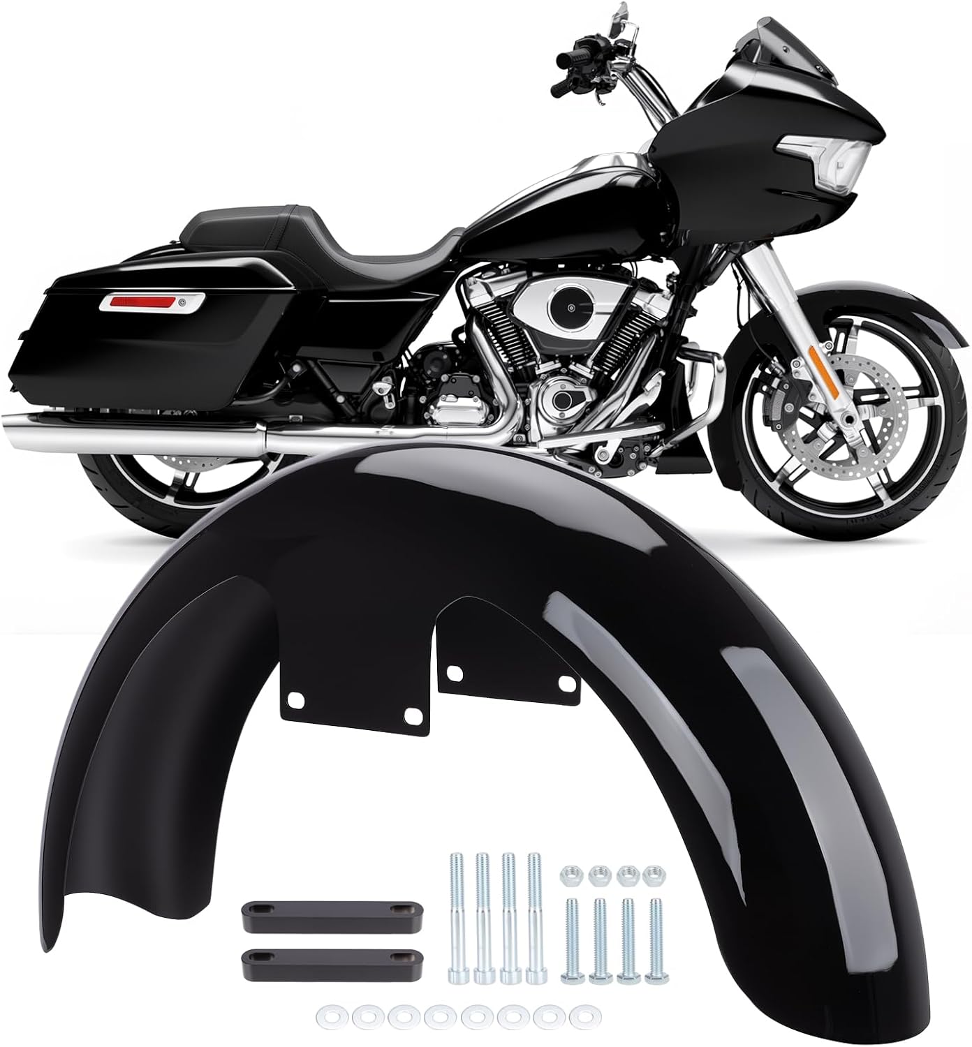19 inch Motorcycle Front Fender for Harley Davidson CVO Street Glide Road Glide 2023.5-2025 Wheels Wrap Front Mudguard Fit for 130/60 B19 Tires (Vivid Black)