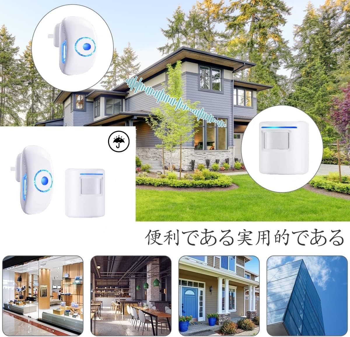 Motion Sensor, Chime & Security Sensor, Security Equipment, Wireless Doorbell/Wireless Doorbell/4 Level Sound, 36 Calling Music, Call Bell (1 Transmitter, 2 Receivers)