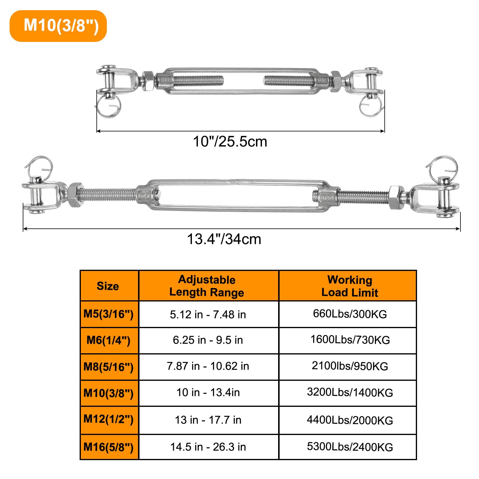 QUARKZMAN 4 Piezas M10(3/8") Tensor De Cable Límite De Carga De Trabajo