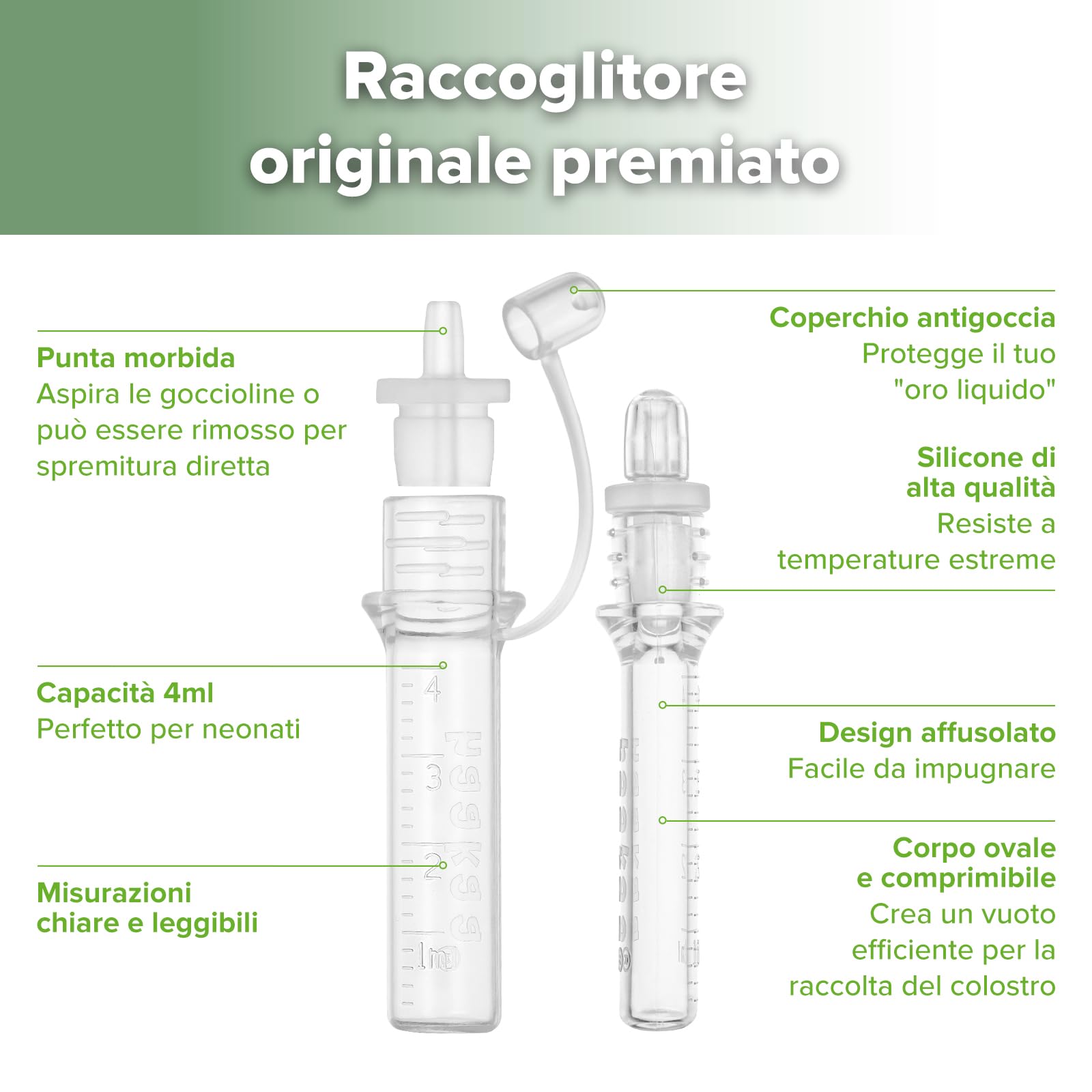 haakaa Kit di raccolta colostro in silicone, raccoglitore per latte materno con salvietta per la pulizia in cotone, etichette adesive e custodia, pronto all'uso, 4ml/6pcs