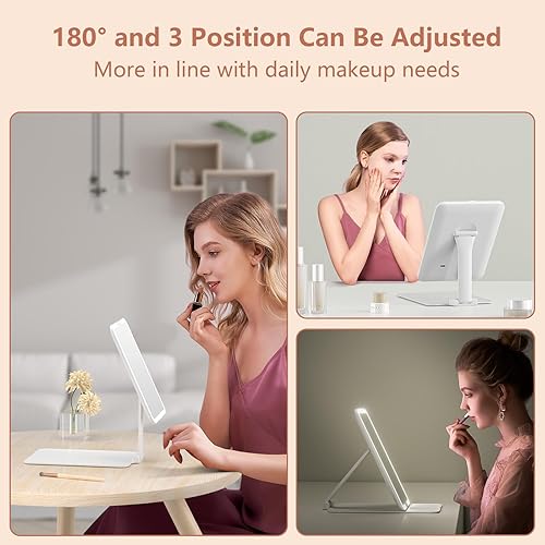 Miniatura 9 de wobsion Espejo de maquillaje de viaje, 8 x 6.1 pulgadas, recargable, portátil, plegable, espejo de maquillaje con luces, espejo iluminado de 3