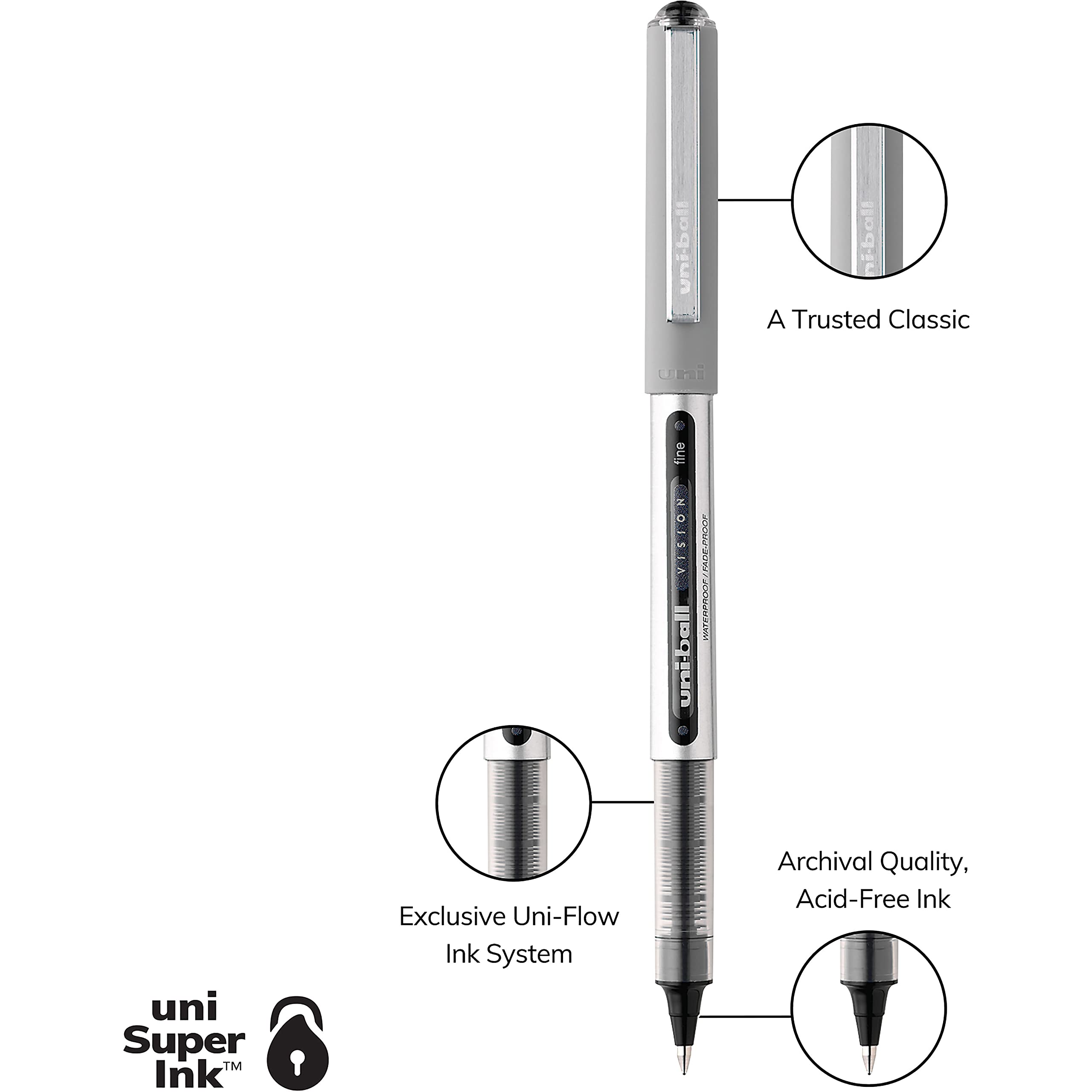 Uniball Vision Elite Roller Ball Pen,Blue Ink, Bold 10 Pens Per Order (69024