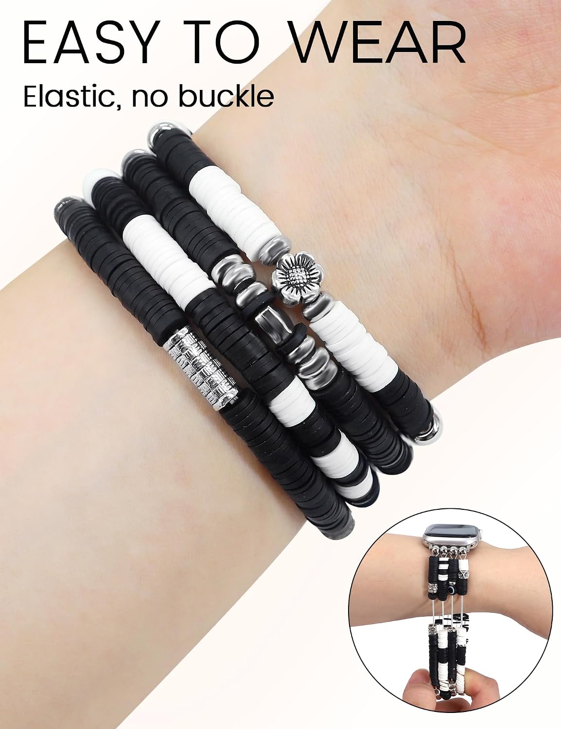 JR.DM Cute Preppy Handmade Elastic Beaded Band Women for Apple Watch, L image 4
