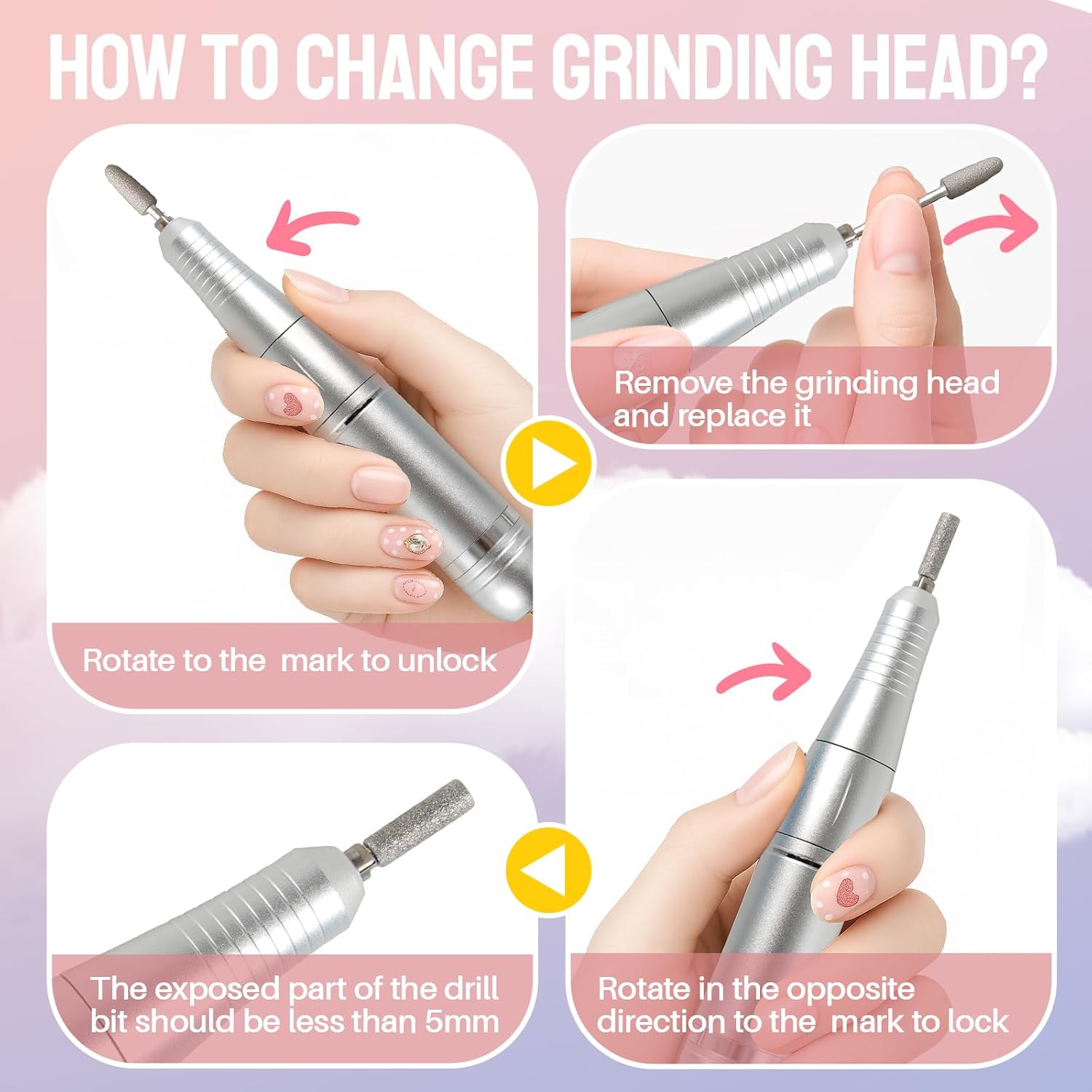 Droyek Electric Nail Drill Portable Nail Drill Professional 45000 RPM 6 Salon Quality Drill bits 6 Sanding Bands Portable & Low Noise for Acrylic Nails Gel Polishing Removing Bits Kit for Home Use