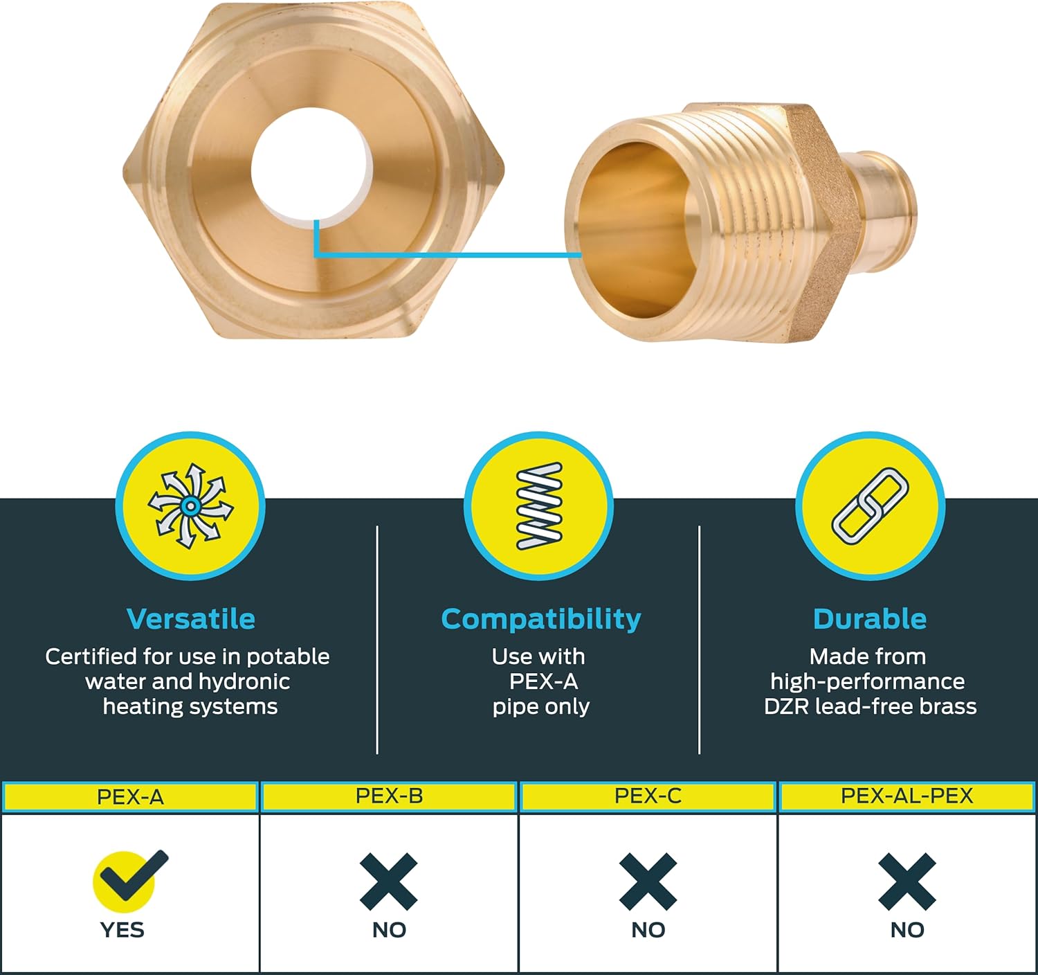 SharkBite 1/2 x 3/4 Inch Expansion MNPT Adapter for PEX-A Pipe, Brass Plumbing Fittings, Male NPT Adapter for PEX-A Tubing, UAB116LFA