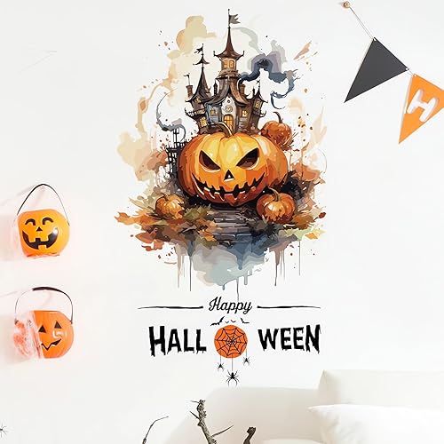 Calcomanías de pared de monstruo de calabaza de Halloween, calcomanías de pared de fantasmas de terror de Halloween, vinilo extraíble para