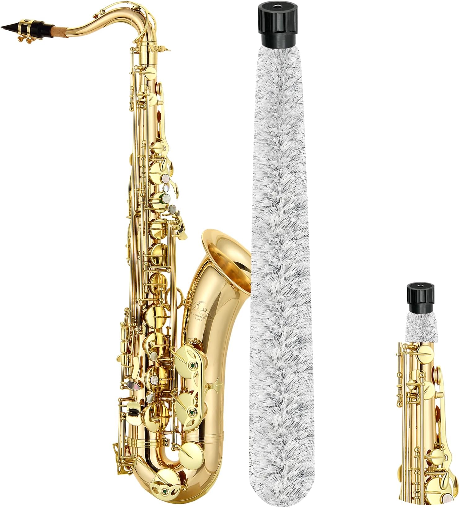 Tenor Saxophone Cleaning Swab, Tenor Sax Pad Saver Brush Cleaner, Ultra Absorbent Cotton Sax Cleaning & Care Kit, Suitable for Tenor Sax, Length 28''