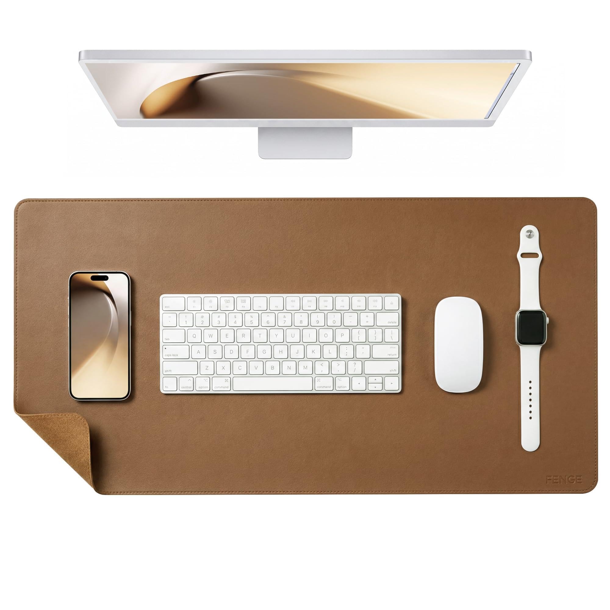 Fenge Desk Pad Mat 80×40cm,Dual Sided Mouse Pad Alcohol Resistant,Brown