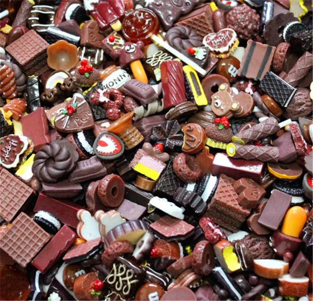 Zhiheng Random 30 Pack Cute Candy Plastic Beads Fruit Dessert Ice Cream Resin Charms Slices Flatback Buttons for Handcraft Accessories Scrapbooking Phone Case Decor (Chocolate)