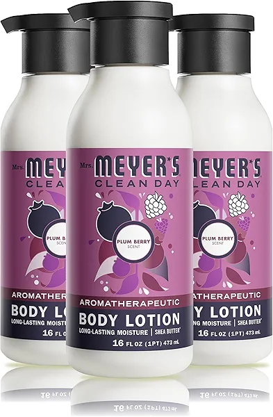 MRS. MEYER'S CLEAN DAY Body Lotion for Dry Skin, Non-Greasy Moisturizer Made with Essential Oils, Plum Berry, 16 fl. oz - Pack of 3