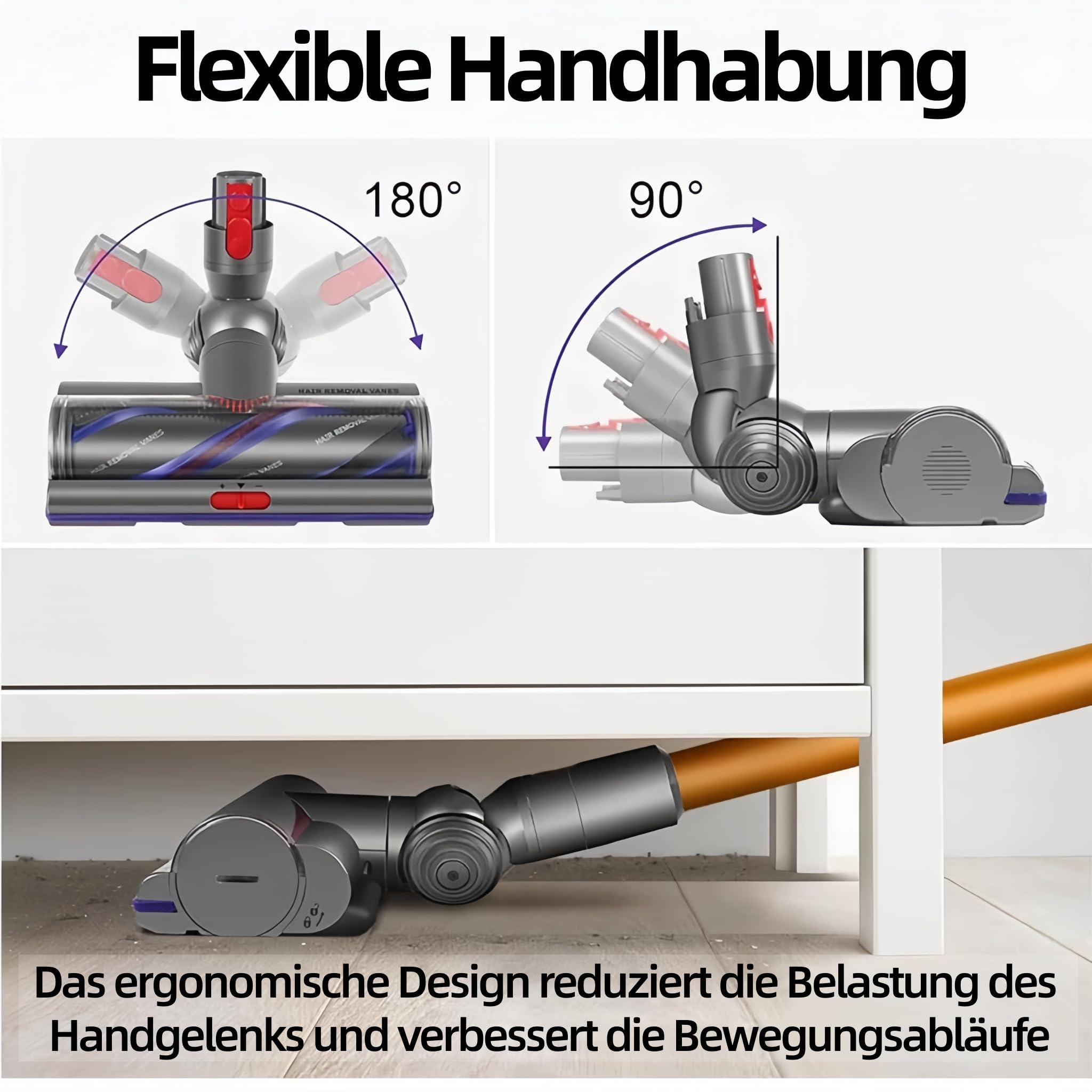 Elektrische Bodendüse für Dyson V15 V11 V10 V8 V7 Aufsatz, Upgrade Torque Drive Bodenbürste mit Anti-Tangle & Einstellbarer Saugkraft, Ersatzbürste Zubehör für Teppich Hartboden und Tierhaare