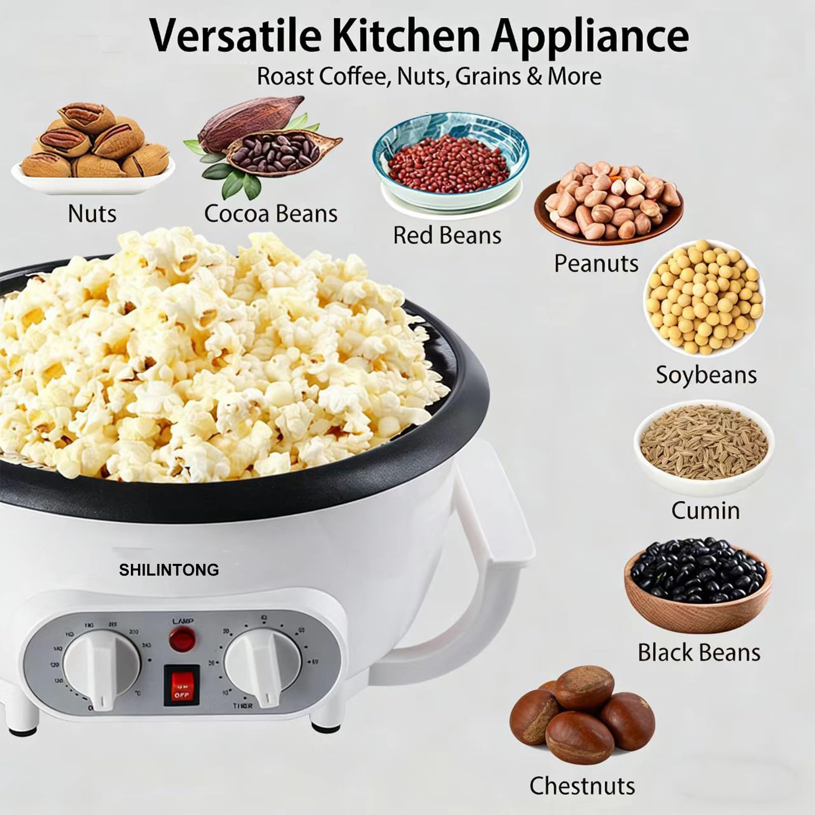 Tostador de Café Eléctrico SHILINTONG, Máquina para Tostar Granos de Café, Nueces y Más, 750g, 220V 1200W, Antiadherente, Uso Doméstico (función de tiempo)