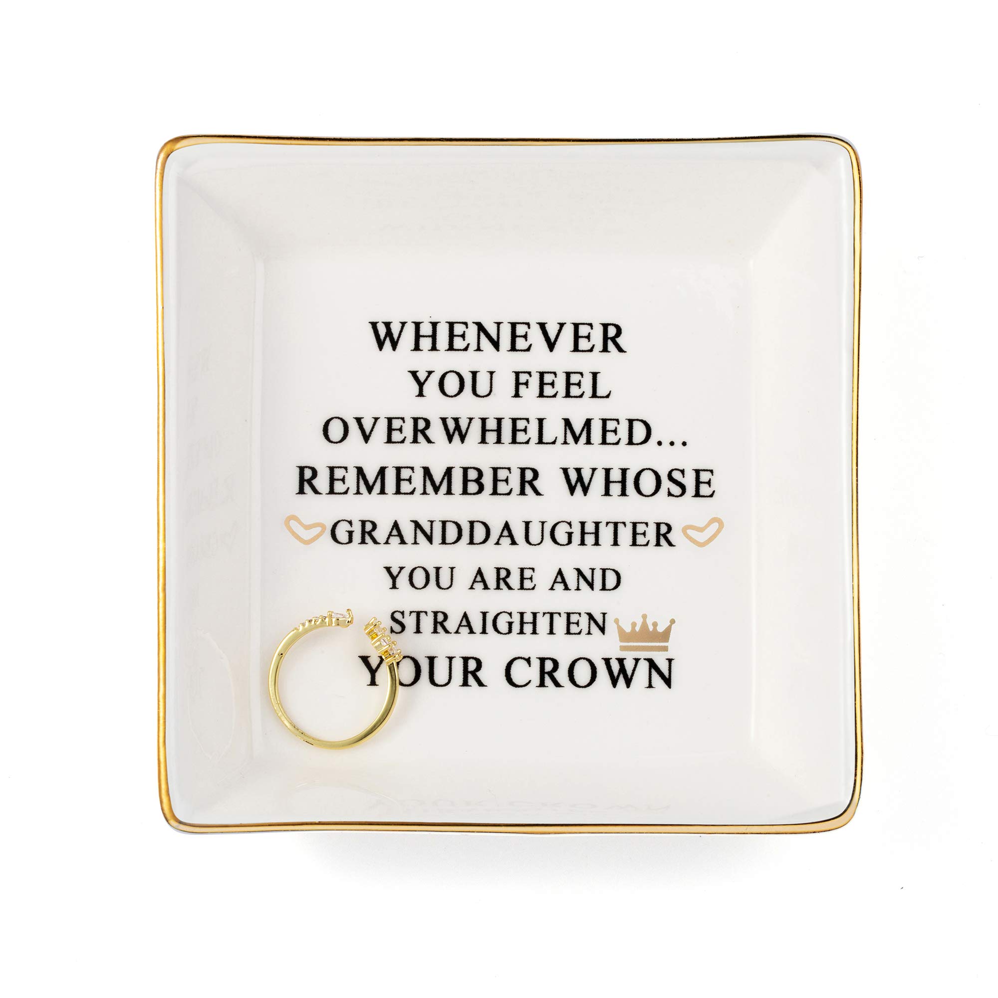 JoycuFFJoycuff Inspirational Gifts for Granddaughter Marble Ceramic Ring Dish Jewelry Earring Trinket Tray-Christmas Birthday Gifts for Women Unique