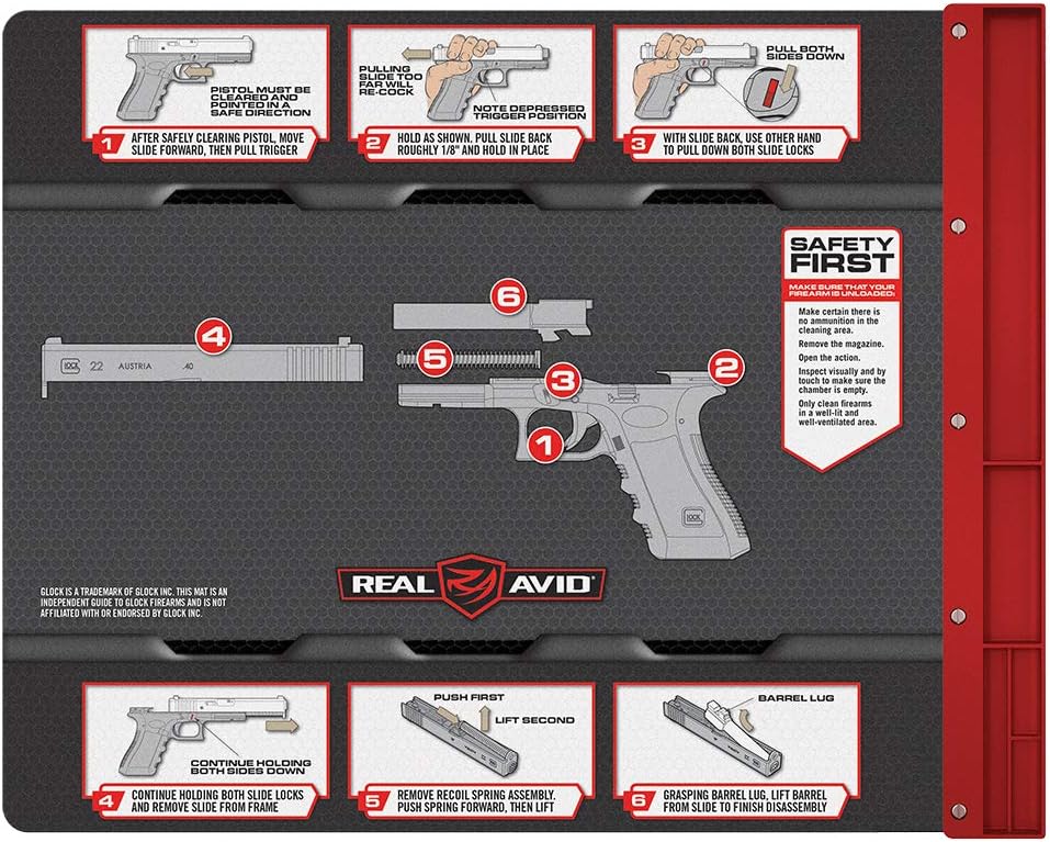 Real Avid Smart Mat for Glock Handguns Platform: 19x16” Pistol Cleaning Mat with Disassembly Instructions, Integrated Magnetic Parts Tray, Heavy-Duty, Oil and Solvent-Resistant Protective Gun Mat : Sports & Outdoors