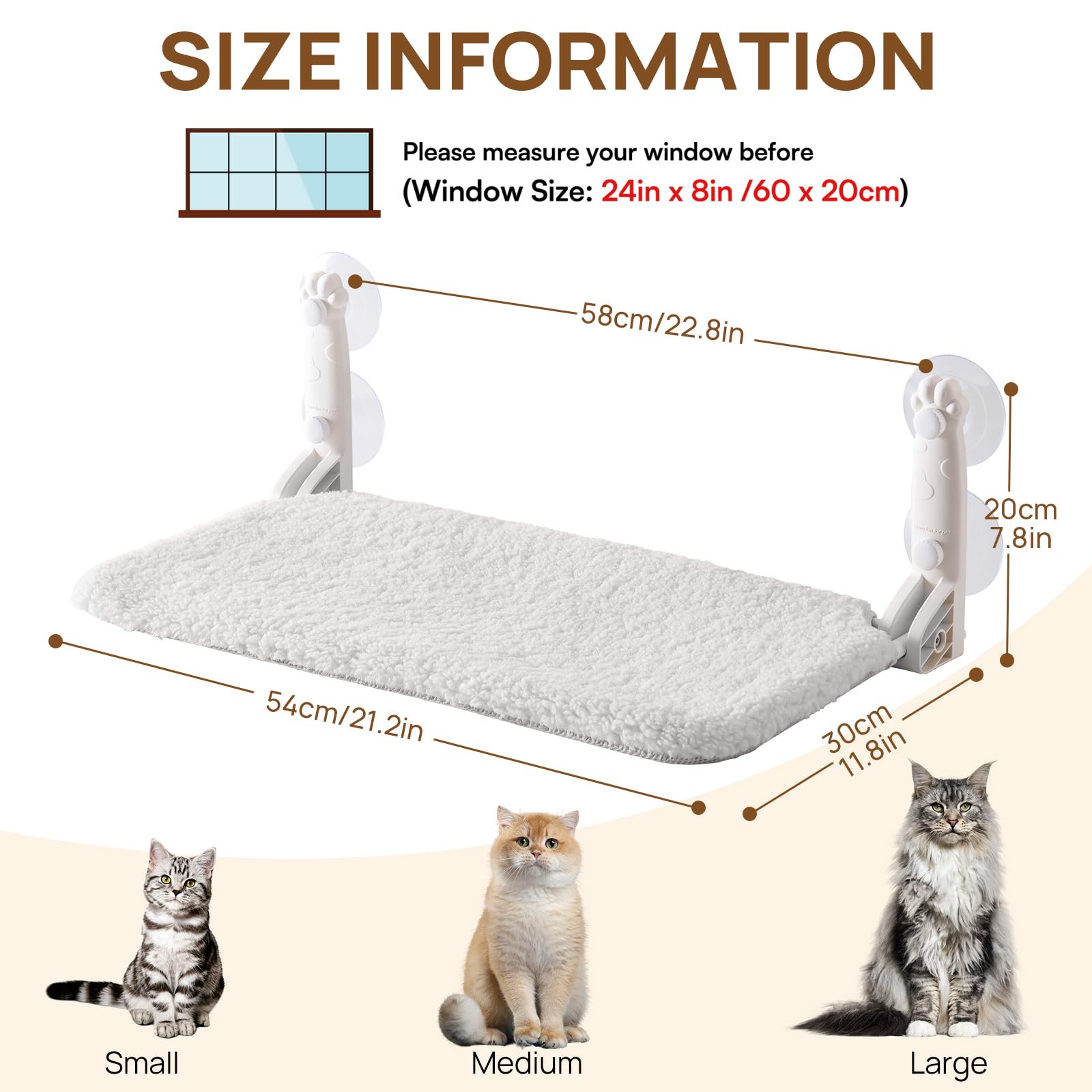 MEWOOFUN Hamaca Plegable para Ventana para Gatos, Cama Plegable para Ventana con Alfombrilla Reversible, Hamaca Estable para Gatos Que soporta hasta 18 kg (Gris, M)