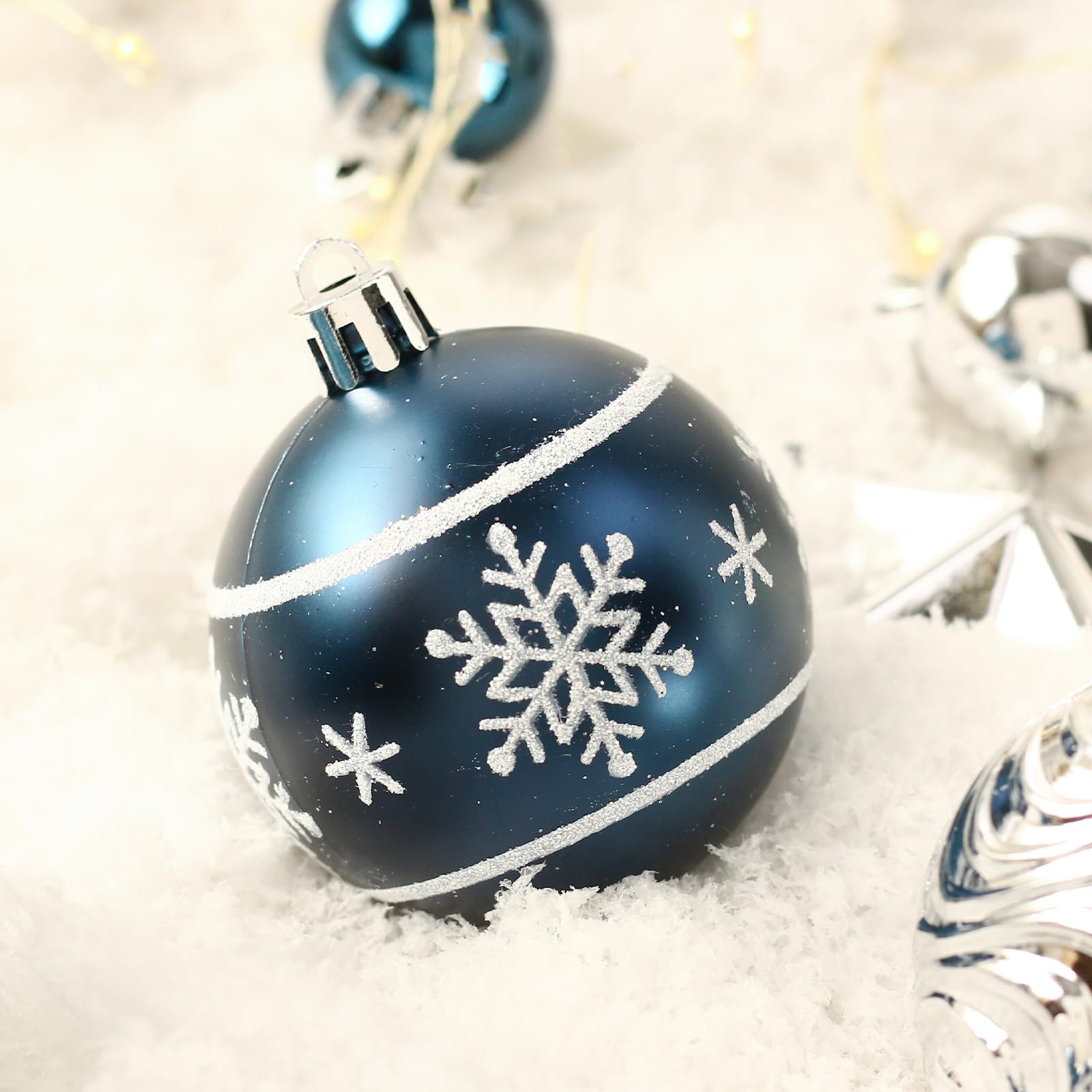 GAOMON 70 ct Weihnachtskugel-Ornamente-Set, 68 Stück, bruchsicher, blau silber, Baumschmuck zum Aufhängen und Frohe Weihnachten-Schild und Baumspitzen, Weihnachten, Innen- und Außenbereich, Party