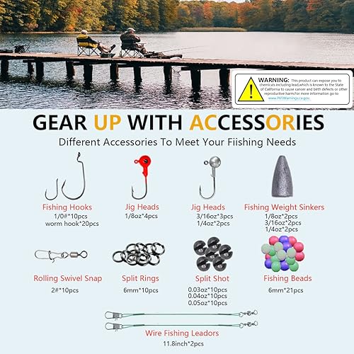 Miniatura 5 de Kit de señuelos de pesca, incluyendo cebos, anzuelos, palas, lombrices, plomos, ganchos, caja de aparejos y más equipo de pesca para truchas