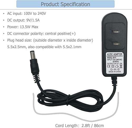 Miniatura 2 de EIKS Adaptador de fuente de alimentación de CA a CC 9V 1.5A con conector de 0.217 in x 0.083 in para tabletas Android, webcam, routers, juguetes,