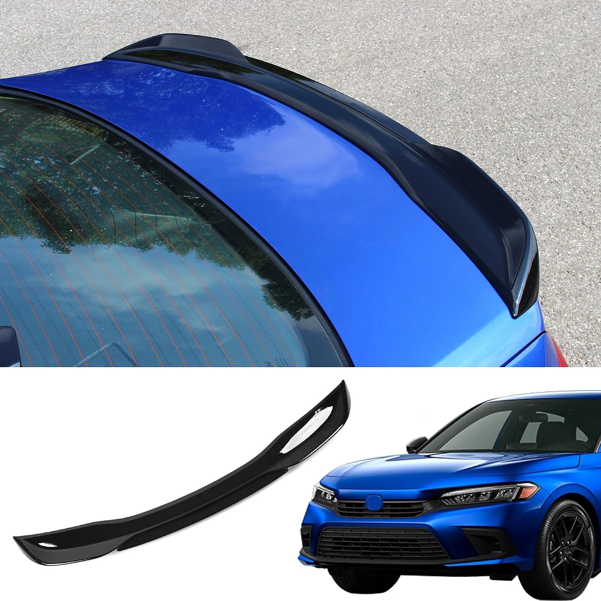 Ala de alerón compatible con el Honda Civic Sedán 2022-2026 | Alerón trasero Ala de maletero Ala trasera de plástico ABS para accesorios del Civic Sedán 2025 (negro brillante)
