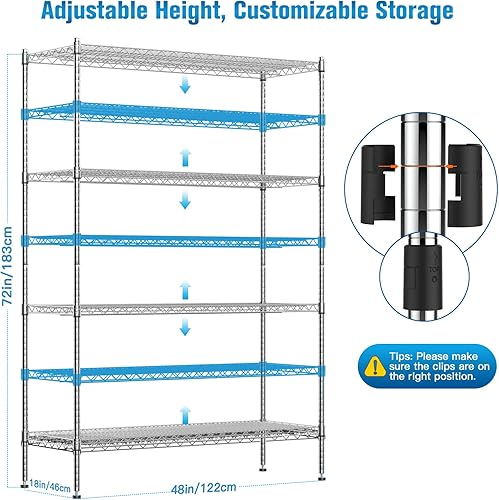 Miniatura 4 de Estantería de alambre con ruedas, estante de almacenamiento de metal resistente con certificación NSF de 2400 libras, estante de utilidad ajustable