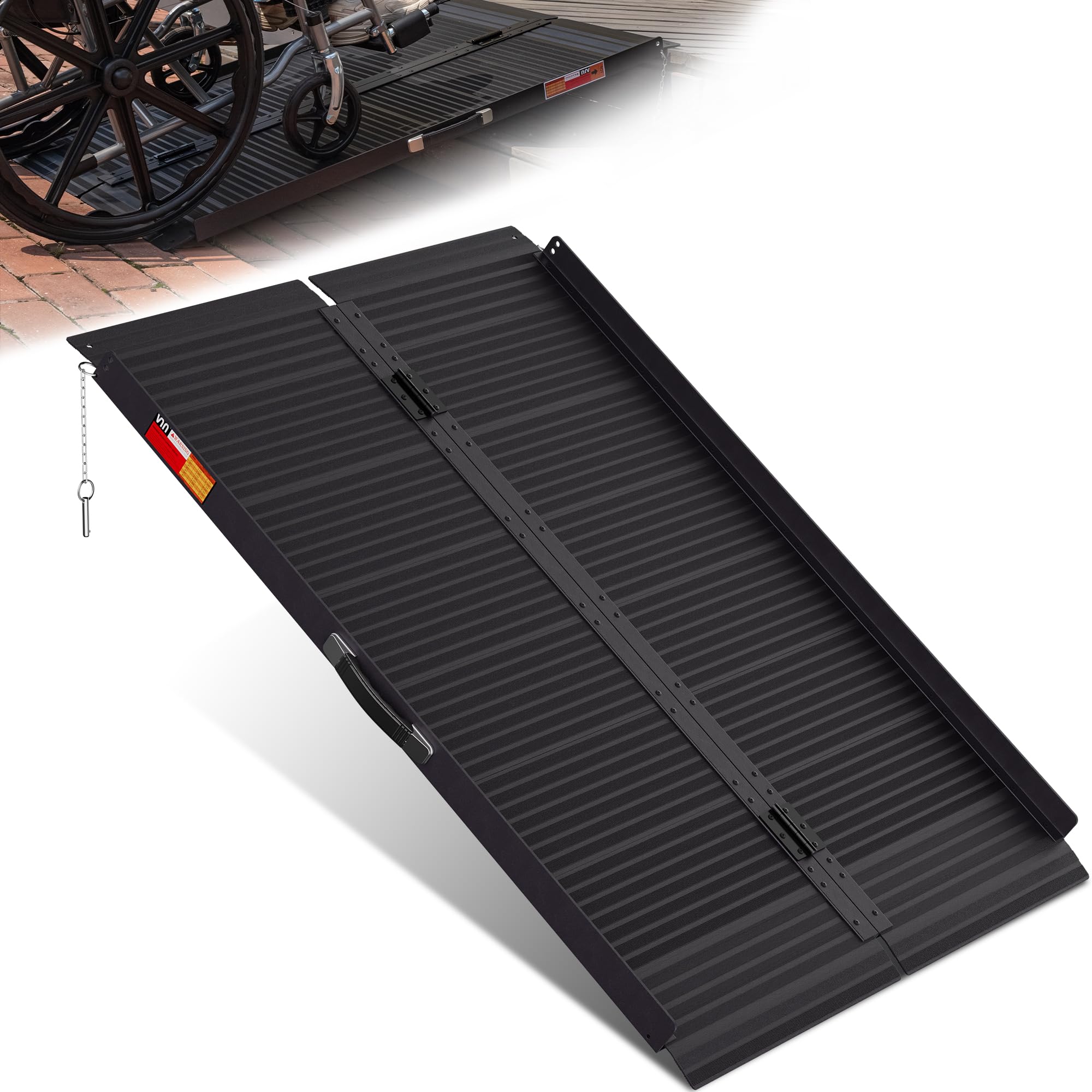 VNN Portable Wheelchair Ramp 4FT, Black Seamless Non-Slip Aluminum Ramps