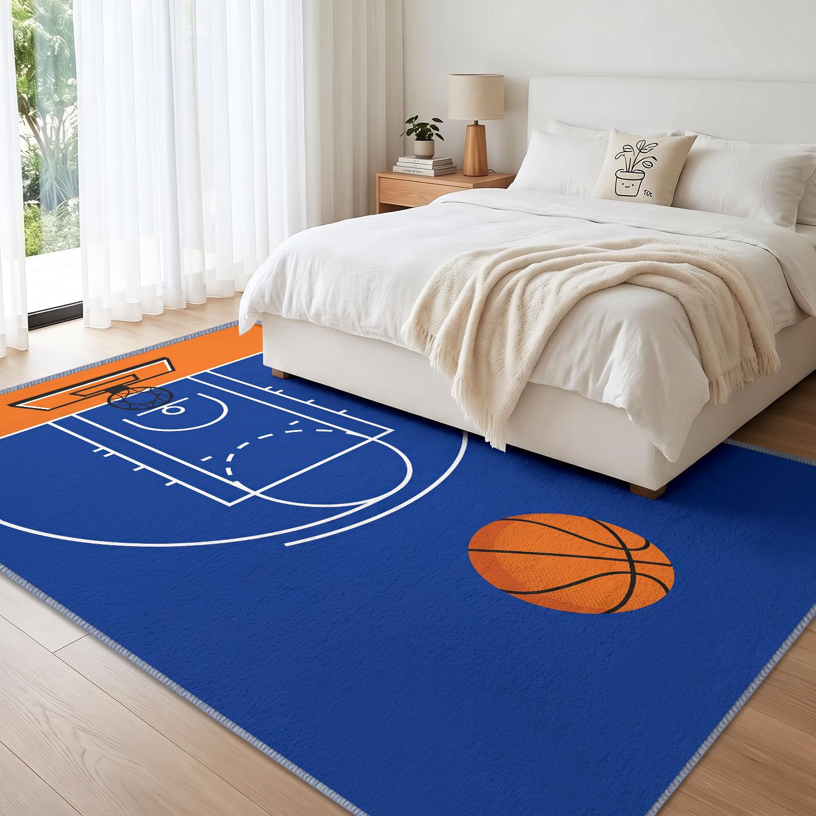 Dywan do salonu na boisko do koszykówki 140 x 200 cm, fajne sportowe dywaniki do pokoju dla chłopców, do sypialni, miękkie krótkie runo, antypoślizgowy, klasyczny dywan do jadalni, biura, kuchni