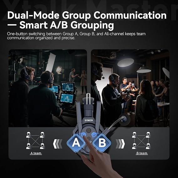 SYNCO XTALK Master 4 Users Full Duplex Wireless Intercom Headset System A/B Team Selected Intercom Communication Headset App ENC 2.0 Noise Reduction Program Real-time Monitoring 500m/1640ft Range
