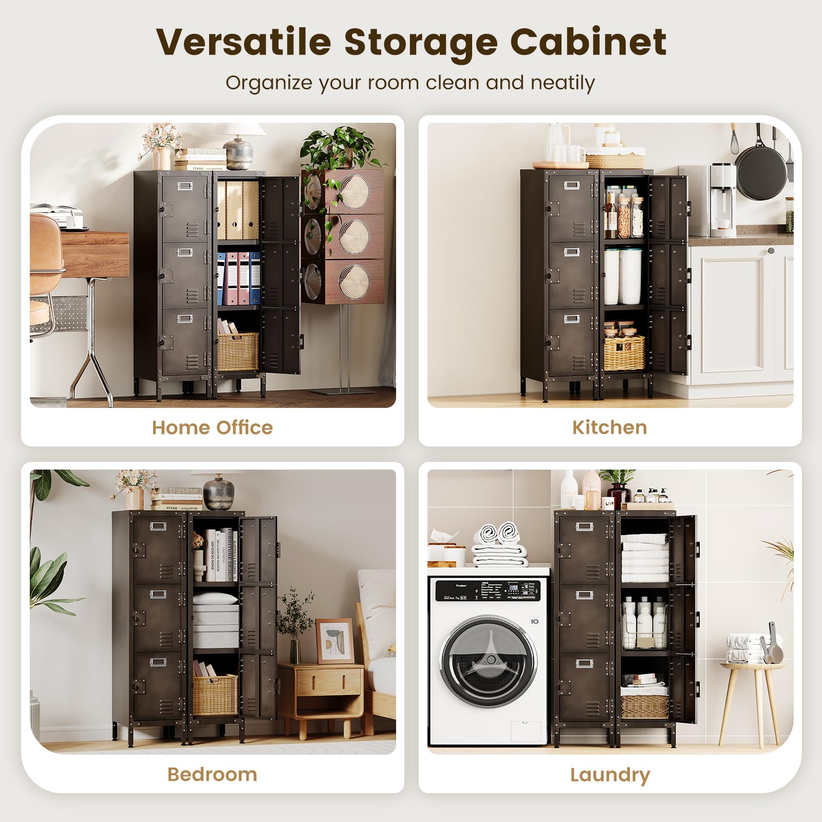 Sightlife Metall Schließfach mit 3 abschließbaren Türs,industrielle Stahlschrank für Schule Haus Büro Garage H120*W31*D35 cm