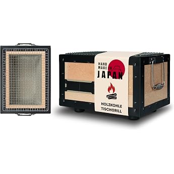 Konro Grill - Traditional Japanese Charcoal Grill Made of Natural Diatomite Sedimentary Rock - Ideal for Yakitori & Yakiniku - Compact Table Grill - Handmade in Japan - Small 31 x 23 x 20 cm