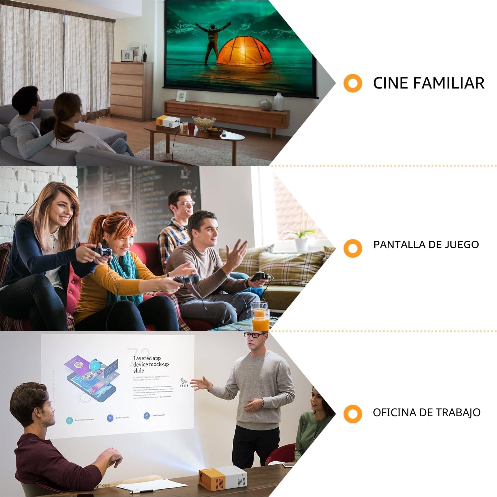 PVO WiFi Proyector Portátil, La Pantalla del Teléfono Móvil se Puede Reflejar al Proyector de Forma Inalámbrica o a Través de un Cable de Datos, Compatible con la Mayoría de Dispositivos (YG300ProMax)