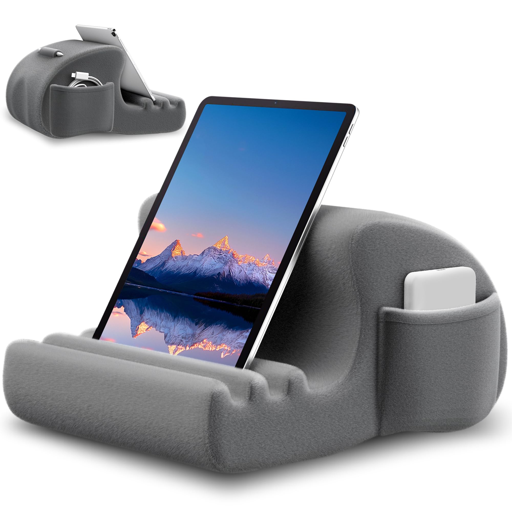 CreaDream Tablet Pillow Stand Tablet Holder for Bed Lap with 3 Viewing Angles Pocket Stylus Mount Pillow Pad