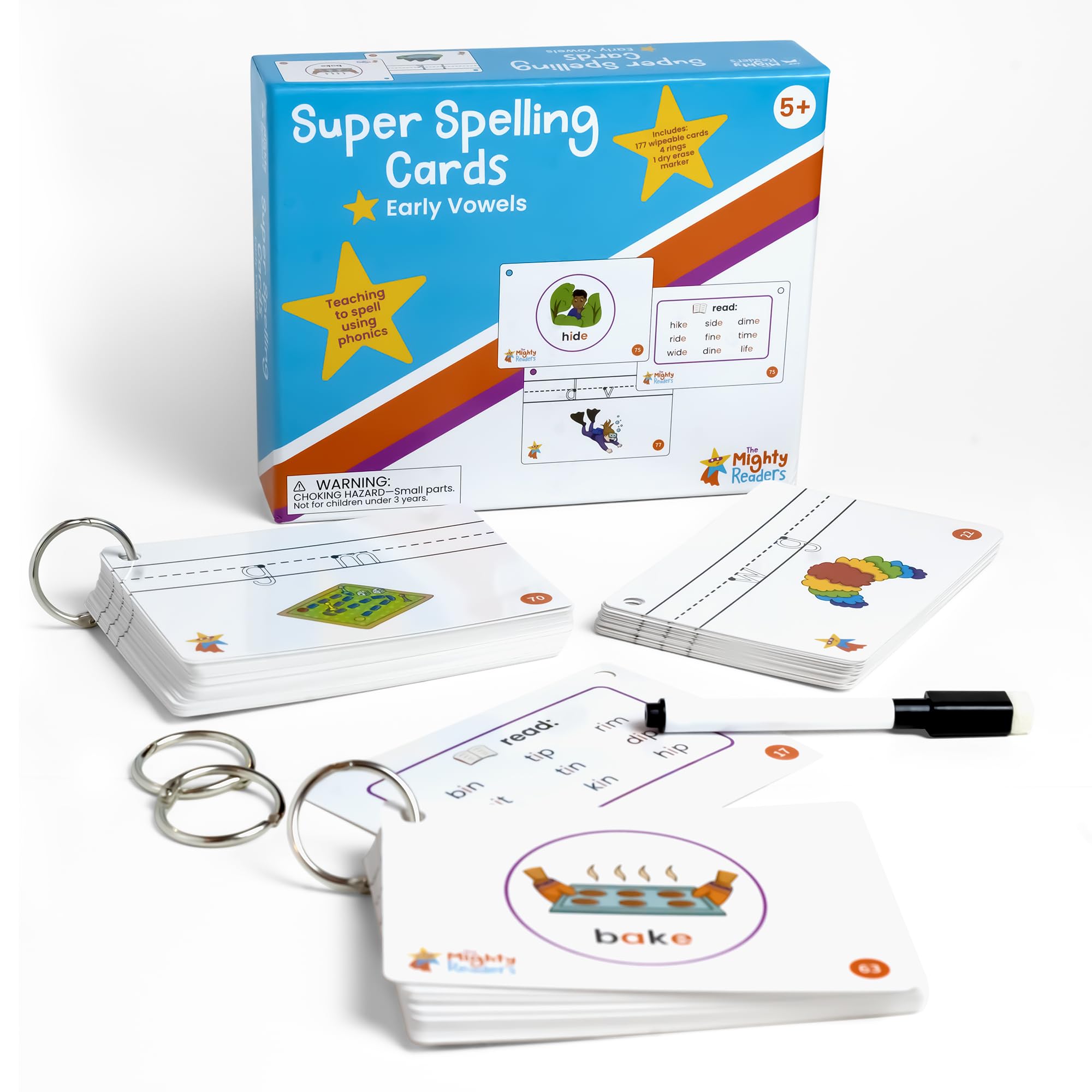 Super Spelling Cards: Early Vowels, Phonics Reading Spelling Flashcards CVC Silent E R Controlled Kindergarten Grade 1 Grade 2