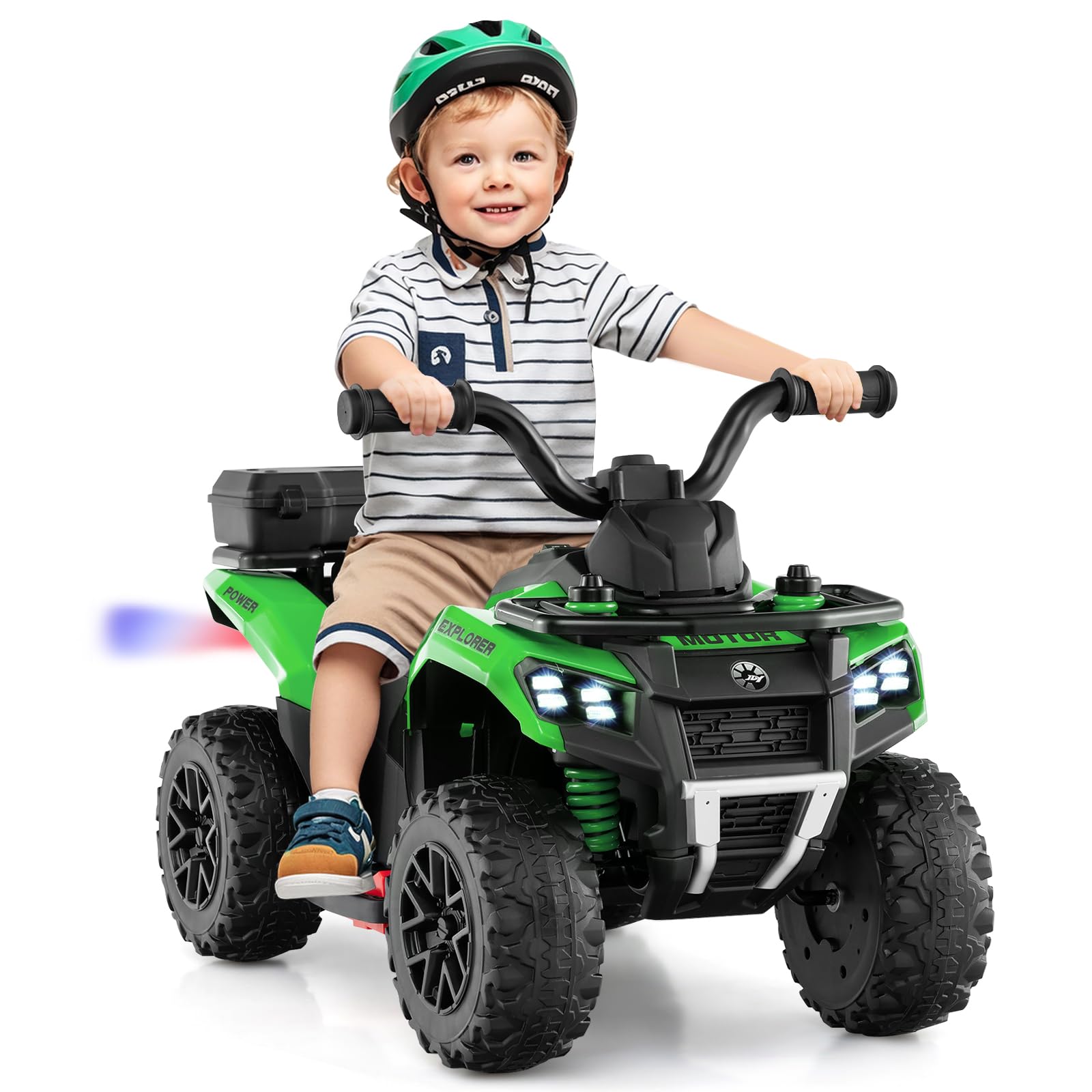 Maxmass 6V Kids Electric Quad Bike, Battery Powered Ride on ATV Car with Spray Function, Horn, Music, LED Lights, Storage Basket, Children Electric Vehicle Toy Cars for 18+ Months Old (Green)