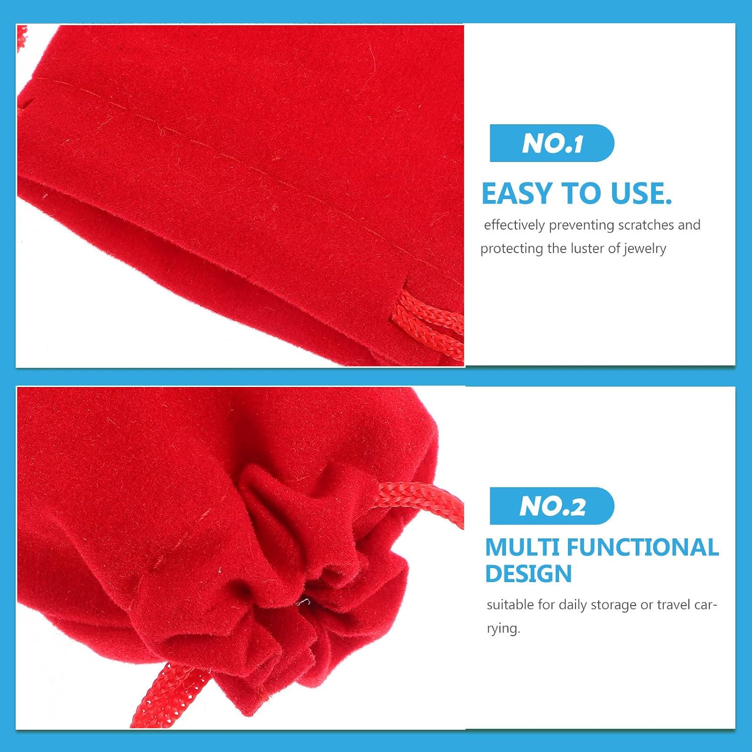 20pcs Red Drawstring Jewelry Pouch Bag 9x7cm Lint for Earrings Small image 3