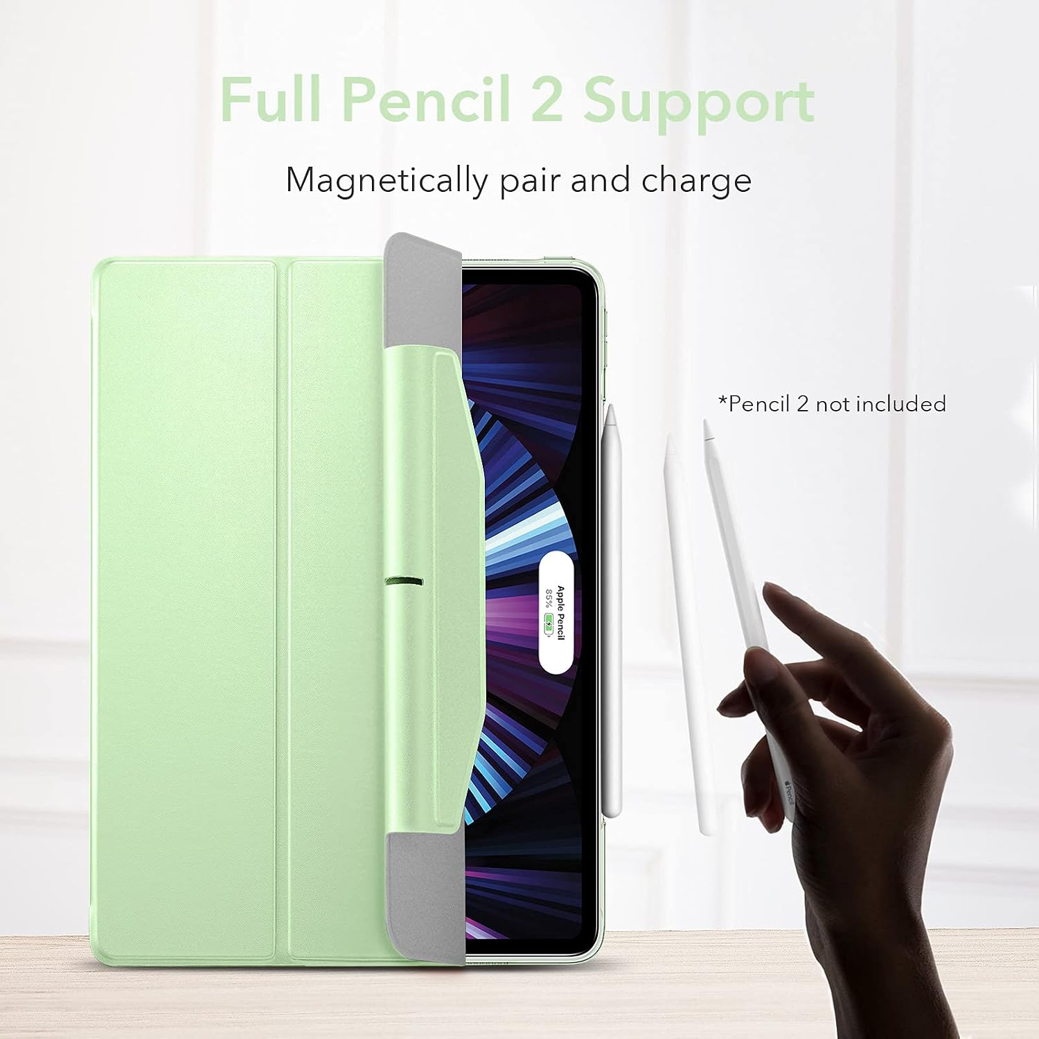 ESR Trifold Case Compatible with iPad Pro 11 Inch 2021 (3rd Generation), Lightweight Stand Case, Auto Sleep and Wake, Pencil 2 Wireless Charging, Ascend Series, Mint Green