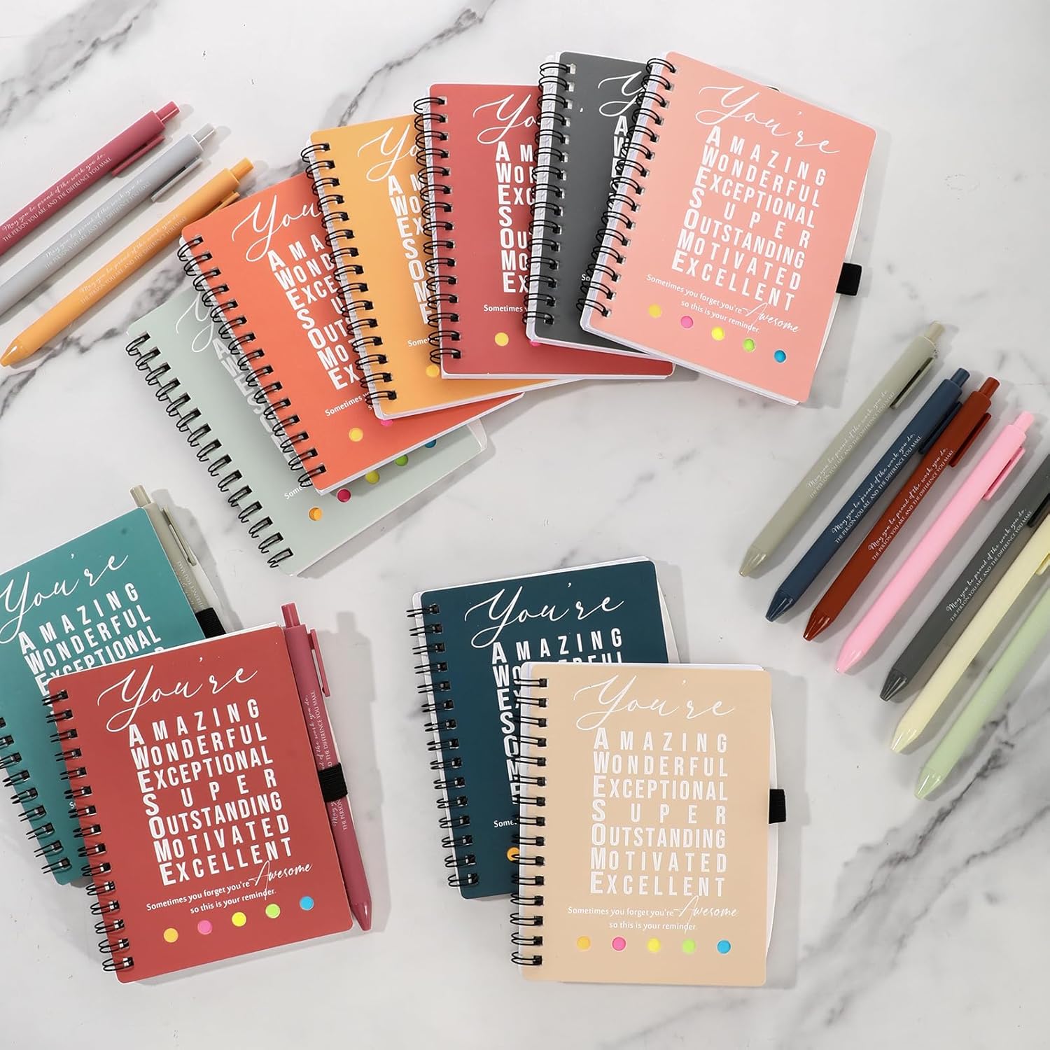 Jetec 25 Sets Graduation Appreciation Gift Bulk for Employee Coworker Motivational Spiral Notebooks with Sticky Notes Pens Thank You Gifts for Volunteer Nurse Teacher(Bright Color,You are)