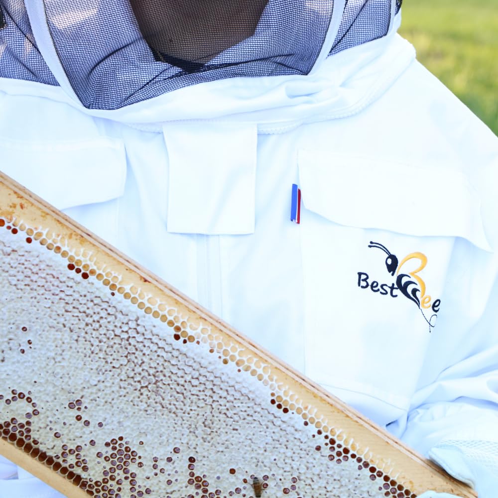 Best Bee vareuse Apiculteur en Tissu Épais et Coton de haute qualité, avec Fermeture Éclair robuste, Capuche Amovible, Poches Pour Outils - Veste Apiculture anti guêpes & abeilles M