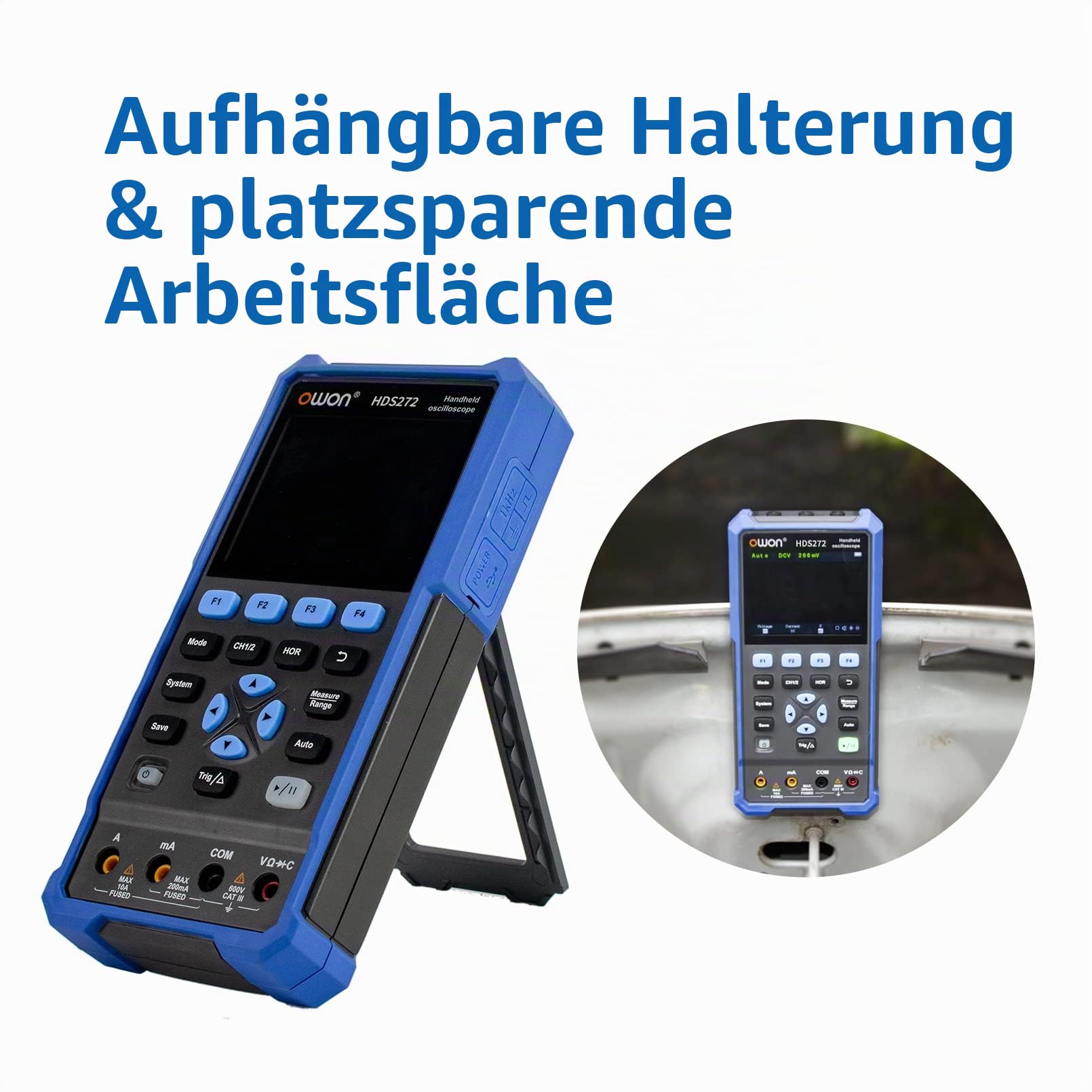 OWON HDS272 2 in 1 Handheld Oszilloskop, 70MHz Bandbreite USB Typ C mit 3,5 Zoll LCD Display, 20000 Zählungen Digital multimeter, 2 Kanal Digital Oszilloskop