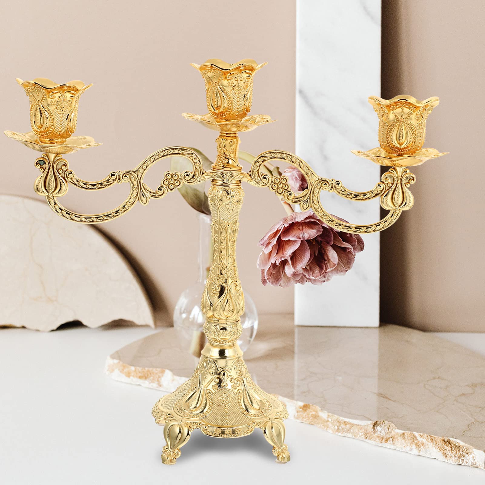 Candeliere, 1 pz candeliere 3 Bracci candelabro in Metallo portacandele Decorativo portacandele Decorativo mensola Tavolo Rustico Decorazione Matrimonio Candela pilastro Zinco